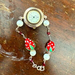 Geneva Red and Silver Playful Watch with Mushroom Beads